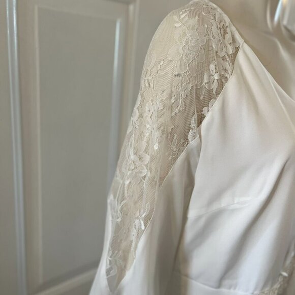 JJ House Woman's Plus-Size White V-Neck Chiffon Lace Midi Wedding Dress Sz XXL - Picture 5 of 13